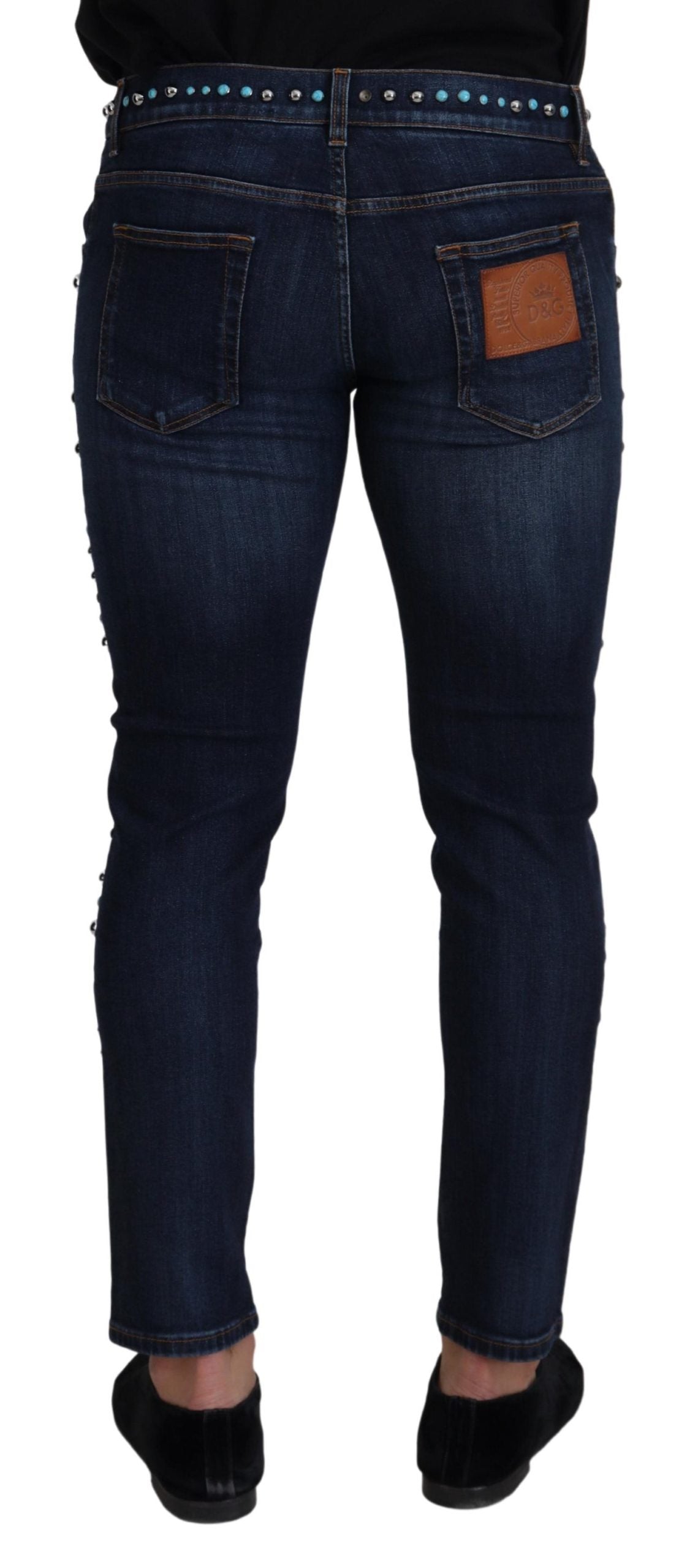 Dolce &amp; Gabbana blauwe katoenen jeans met lage taille en studs