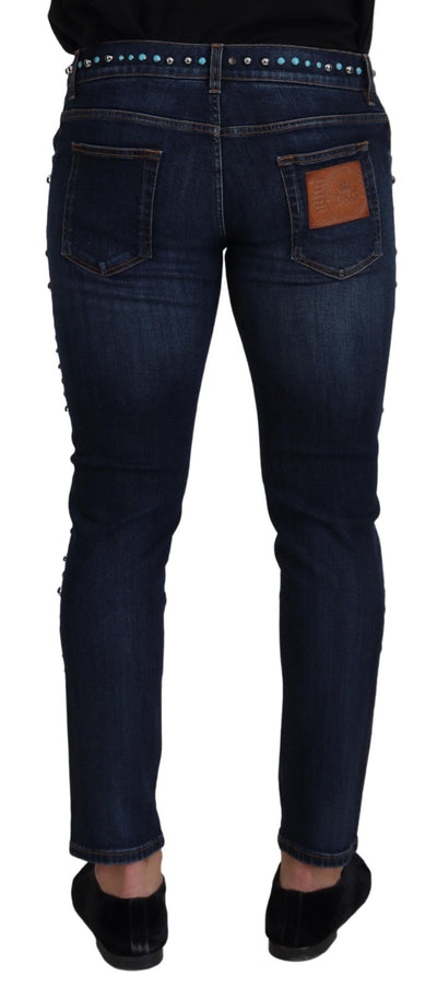 Dolce &amp; Gabbana blauwe katoenen jeans met lage taille en studs