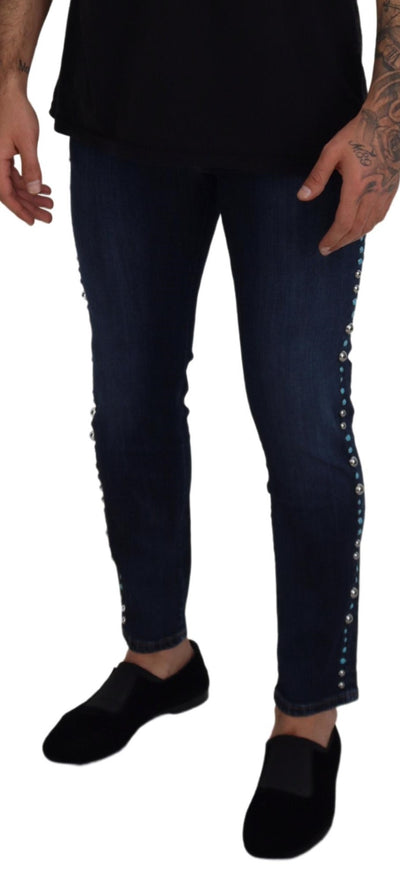 Dolce &amp; Gabbana blauwe katoenen jeans met lage taille en studs
