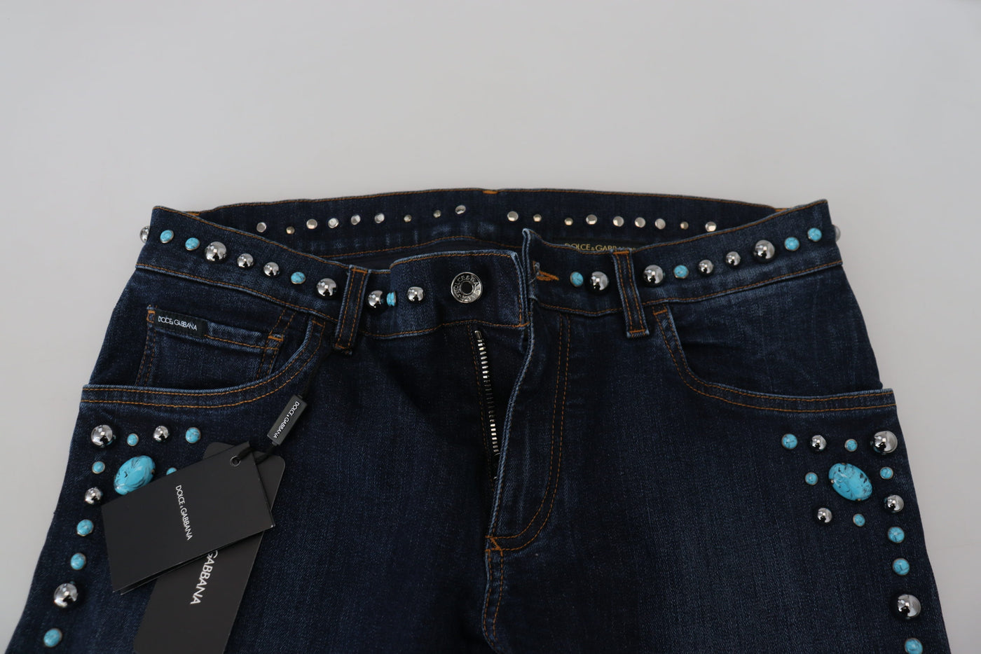 Dolce &amp; Gabbana blauwe katoenen jeans met lage taille en studs