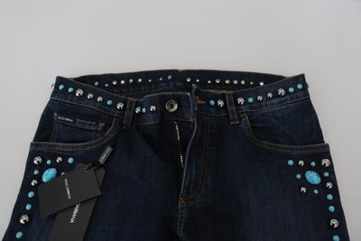 Dolce &amp; Gabbana blauwe katoenen jeans met lage taille en studs