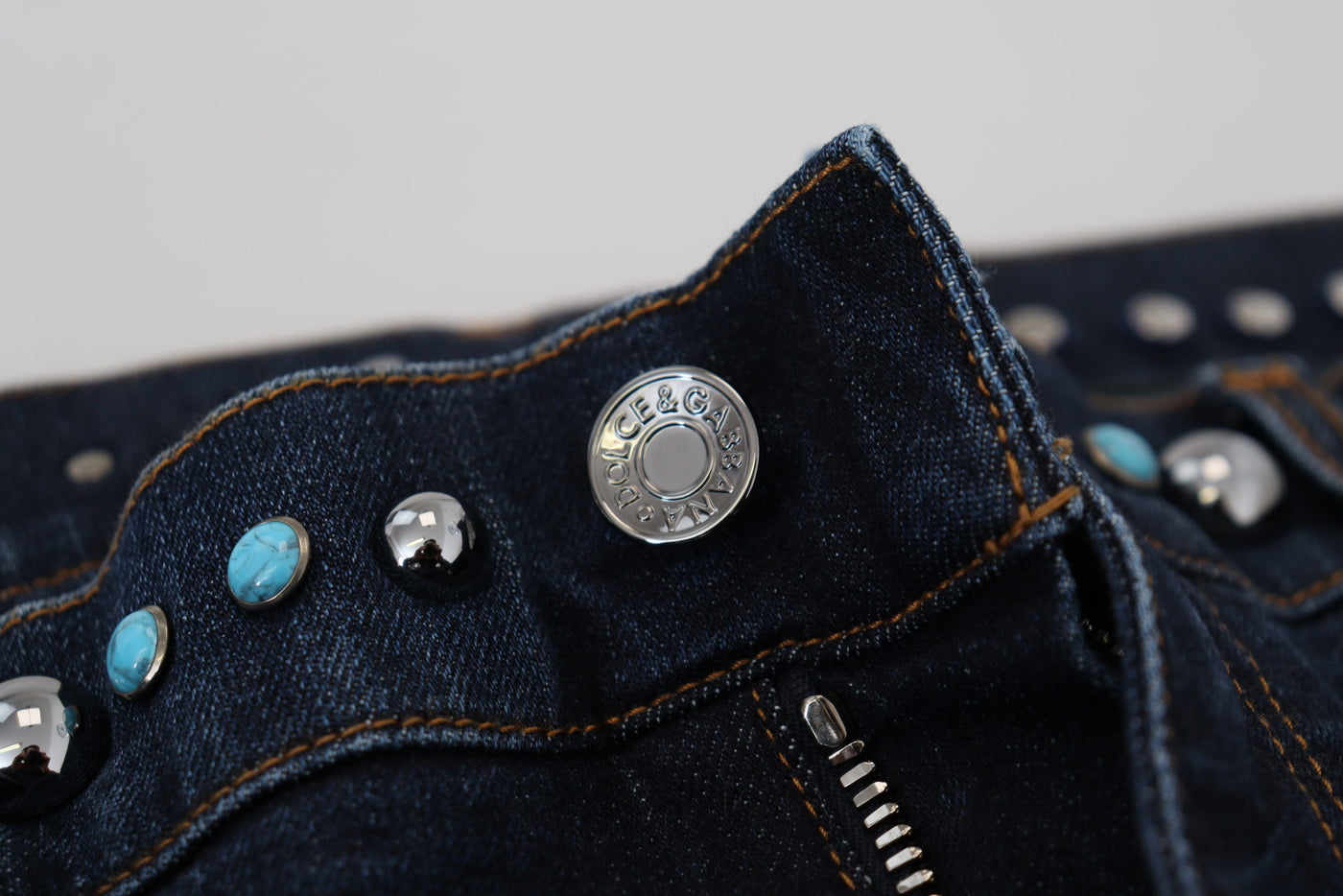 Dolce &amp; Gabbana blauwe katoenen jeans met lage taille en studs