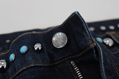 Dolce &amp; Gabbana blauwe katoenen jeans met lage taille en studs