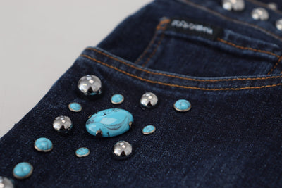 Dolce &amp; Gabbana blauwe katoenen jeans met lage taille en studs