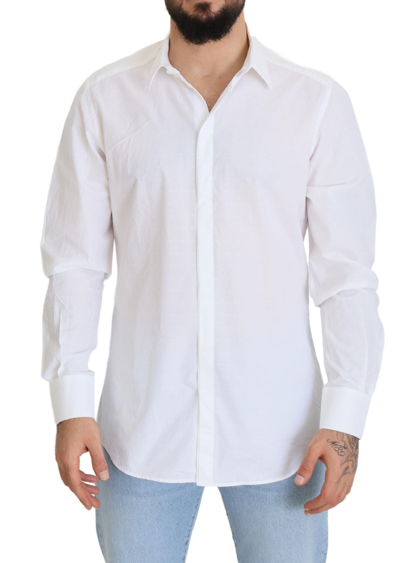Chemise habillée slim en coton blanc Dolce &amp; Gabbana, coupe ajustée, couleur or