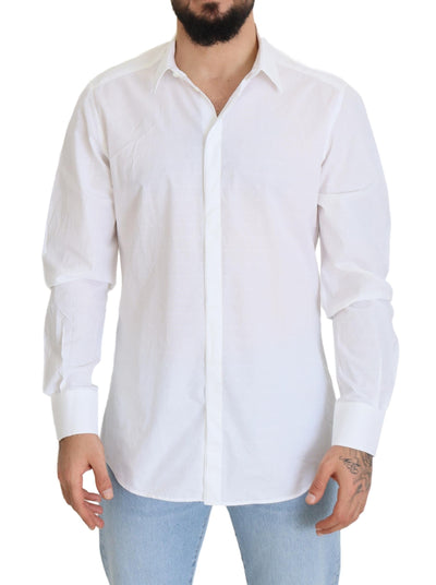 Chemise habillée slim en coton blanc Dolce &amp; Gabbana, coupe ajustée, couleur or