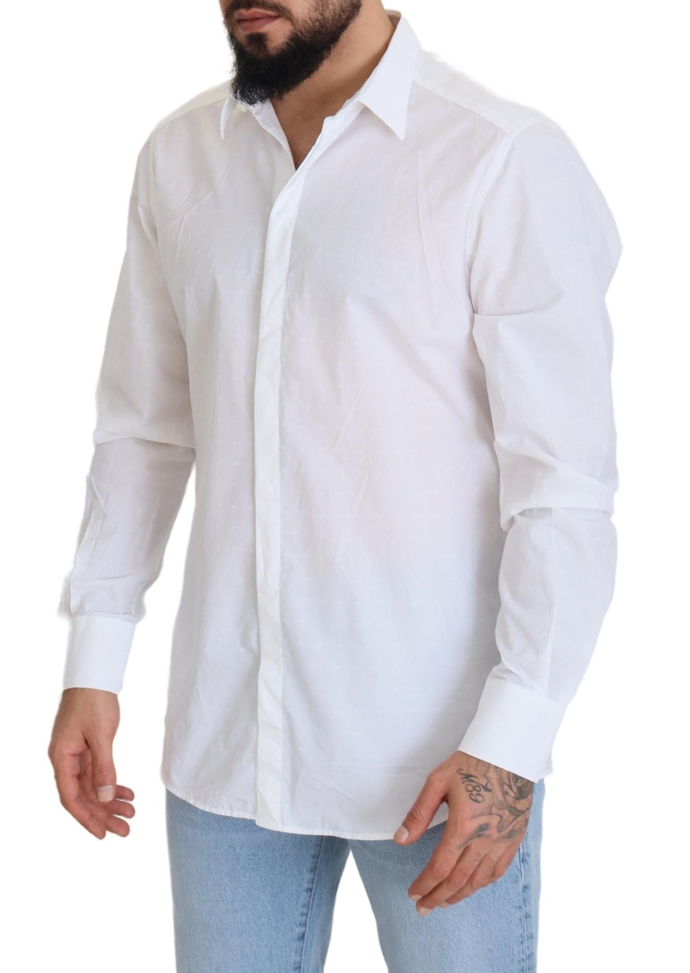 Chemise habillée slim en coton blanc Dolce &amp; Gabbana, coupe ajustée, couleur or