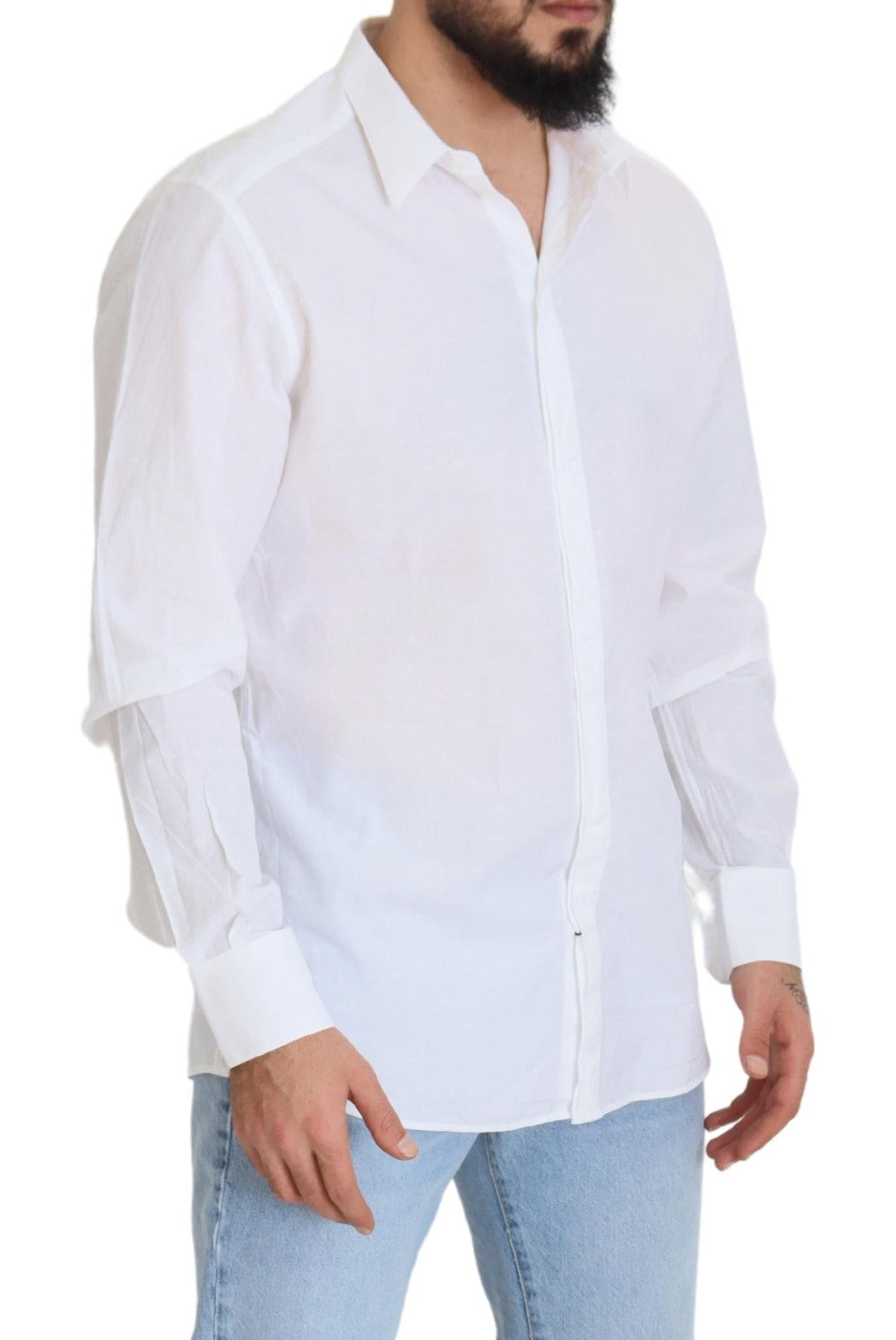 Chemise habillée slim en coton blanc Dolce &amp; Gabbana, coupe ajustée, couleur or