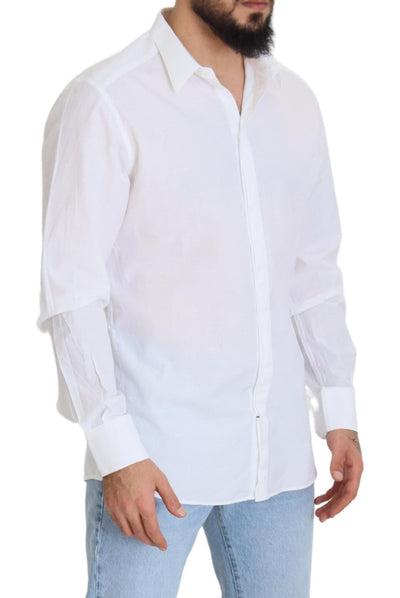 Chemise habillée slim en coton blanc Dolce &amp; Gabbana, coupe ajustée, couleur or