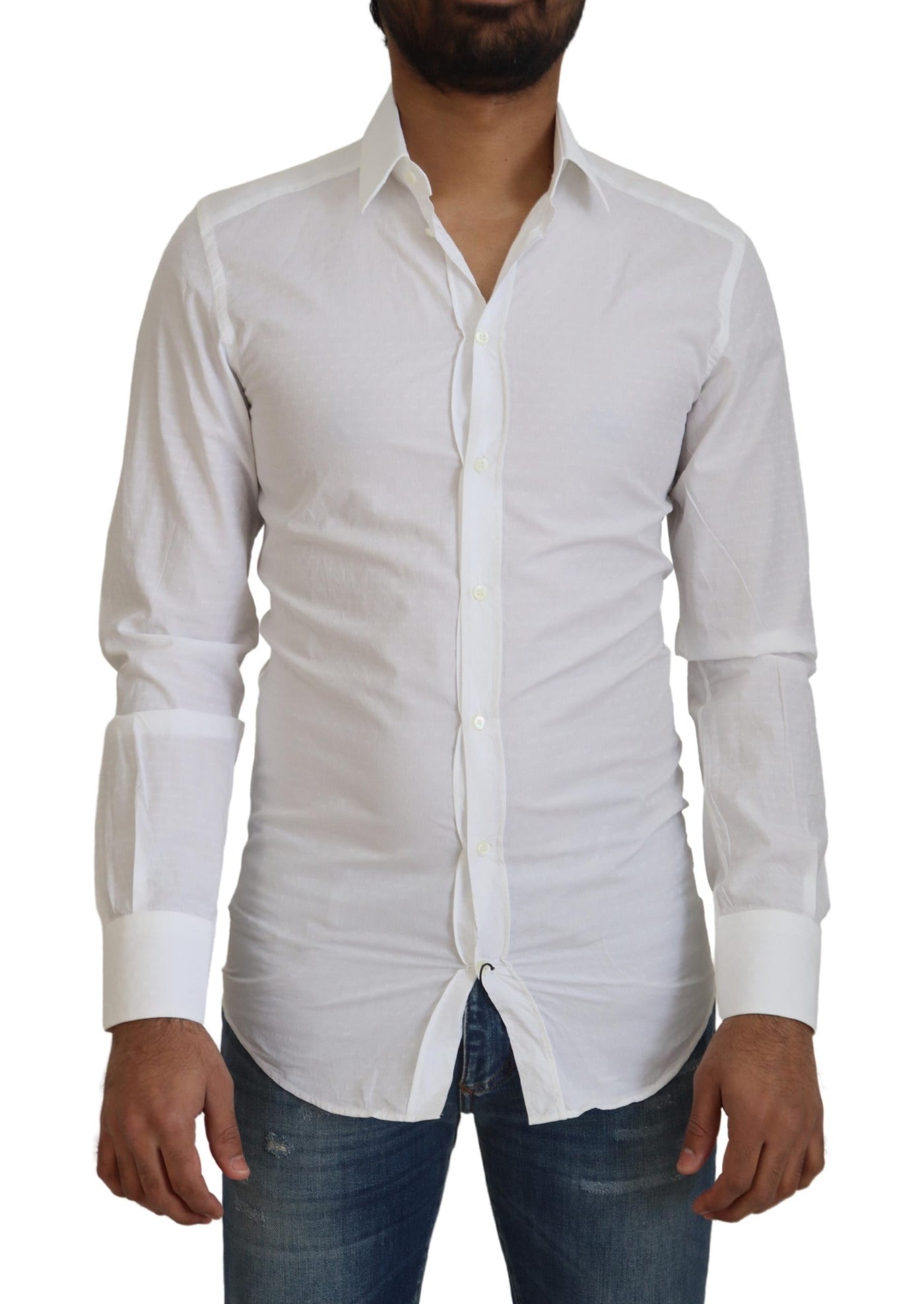 Chemise habillée élégante en coton blanc Dolce &amp; Gabbana, coupe slim
