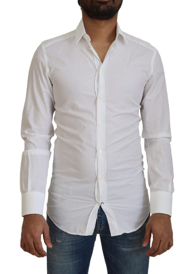 Chemise habillée élégante en coton blanc Dolce &amp; Gabbana, coupe slim