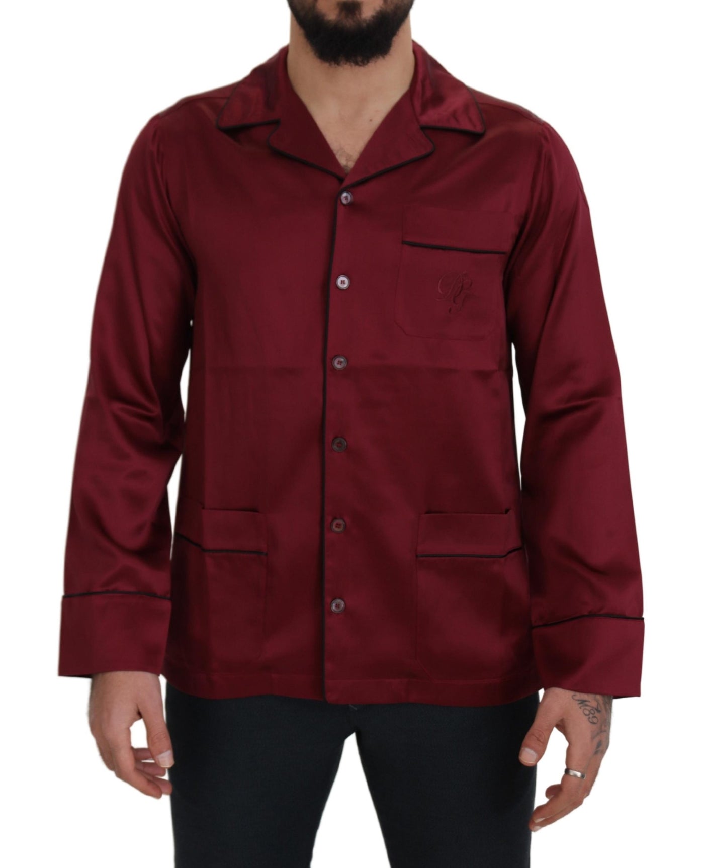 Dolce &amp; Gabbana Rode Zijden Lounge Top Pyjama Nachtkleding Shirt