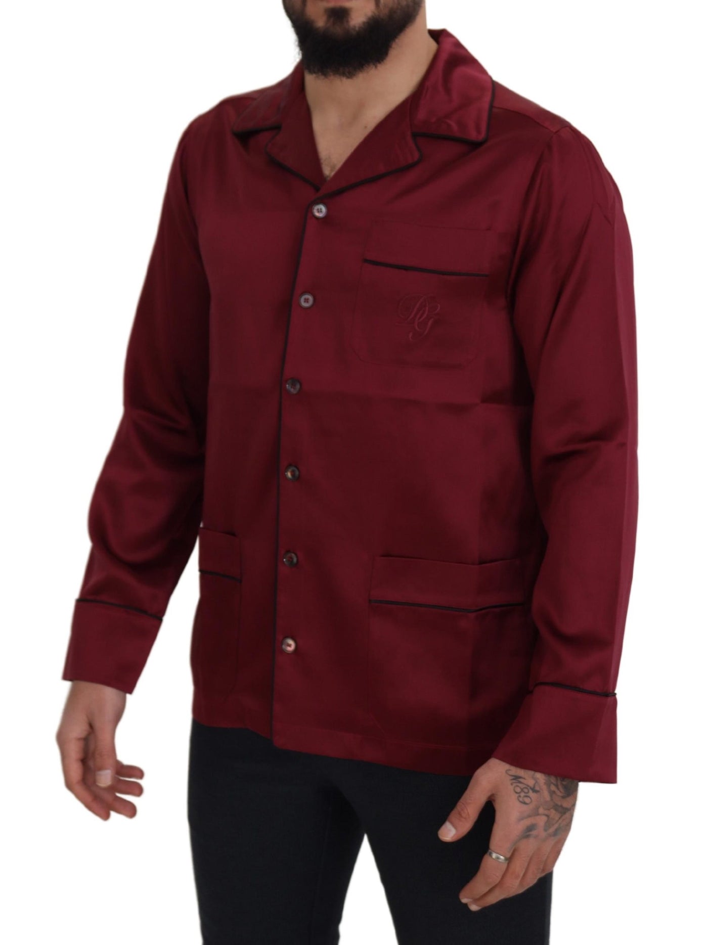 Dolce &amp; Gabbana Rode Zijden Lounge Top Pyjama Nachtkleding Shirt
