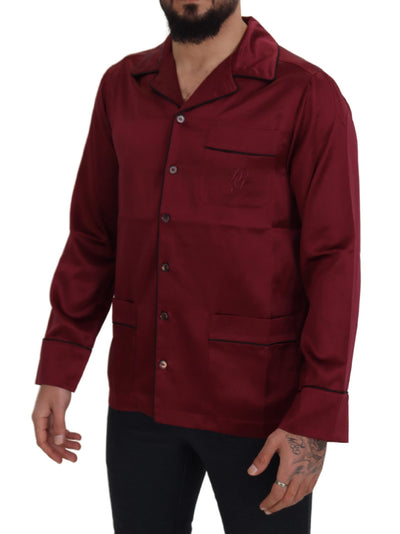 Dolce &amp; Gabbana Rode Zijden Lounge Top Pyjama Nachtkleding Shirt