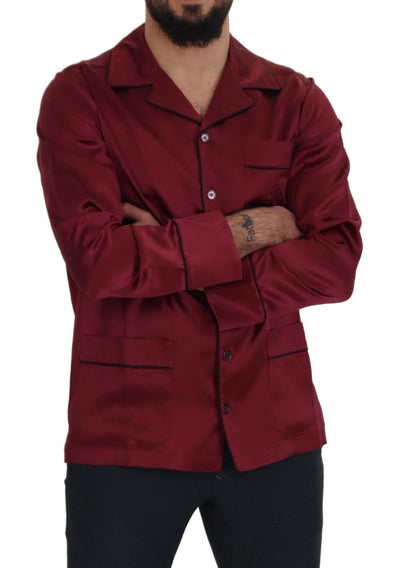 Dolce &amp; Gabbana Rode Zijden Lounge Top Pyjama Nachtkleding Shirt