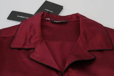 Dolce &amp; Gabbana Rode Zijden Lounge Top Pyjama Nachtkleding Shirt