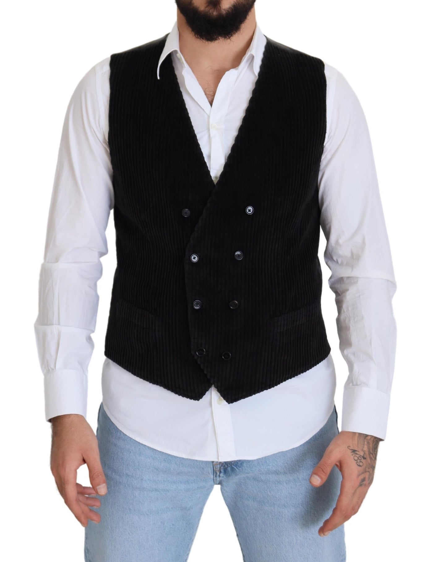 Dolce &amp; Gabbana zwart katoenen dubbelrijs vest