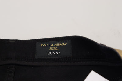 Dolce &amp; Gabbana Gold Cotton Tattered Skinny Men Denim Jeans