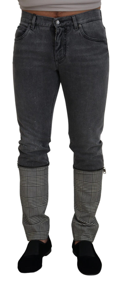Dolce &amp; Gabbana Grijze Katoenen Geruite Heren Denim Jeans