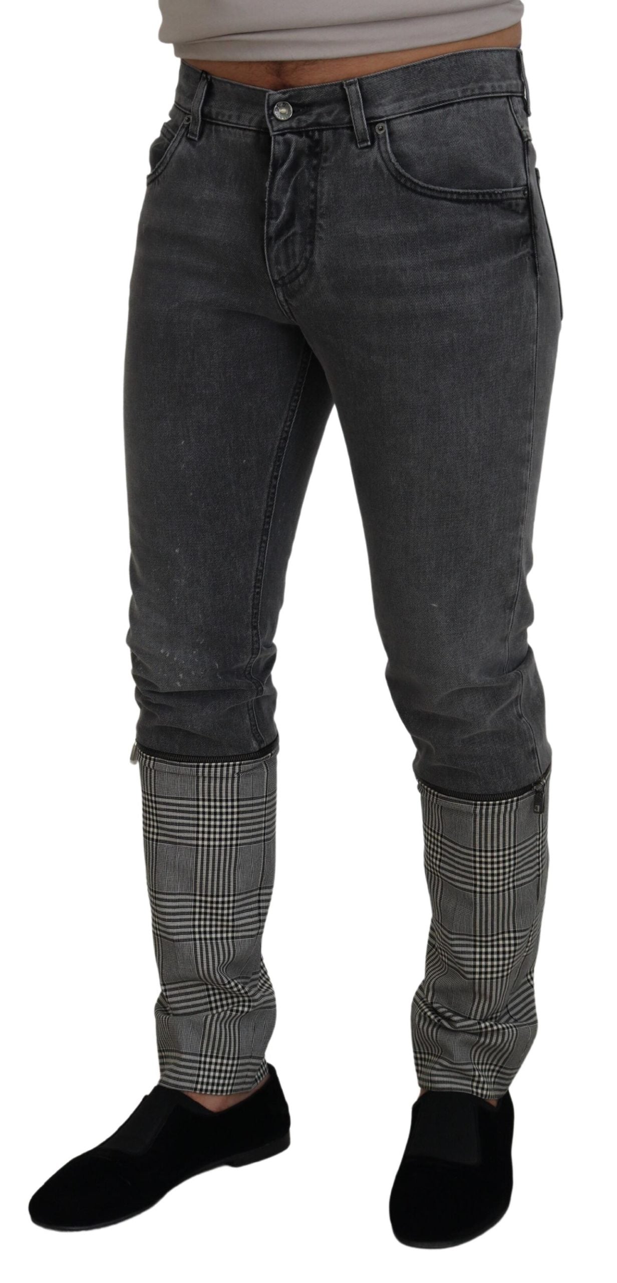 Dolce &amp; Gabbana Grijze Katoenen Geruite Heren Denim Jeans