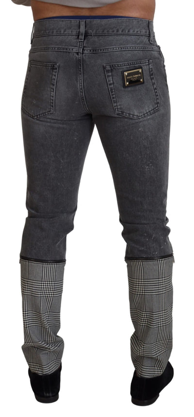 Dolce &amp; Gabbana Grijze Katoenen Geruite Heren Denim Jeans
