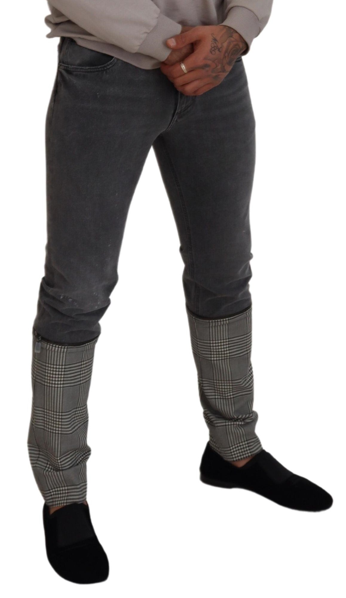 Dolce &amp; Gabbana Grijze Katoenen Geruite Heren Denim Jeans