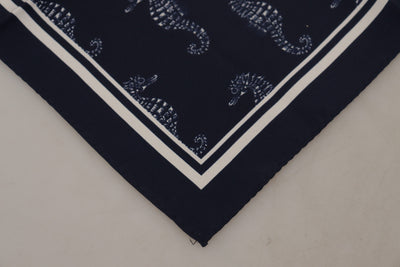 Foulard carré imprimé hippocampe bleu Dolce &amp; Gabbana DG