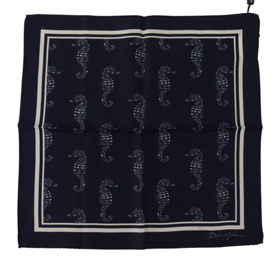 Foulard carré imprimé hippocampe bleu Dolce &amp; Gabbana DG