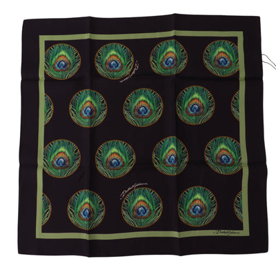 Foulard carré imprimé plumes de paon noir Dolce &amp; Gabbana