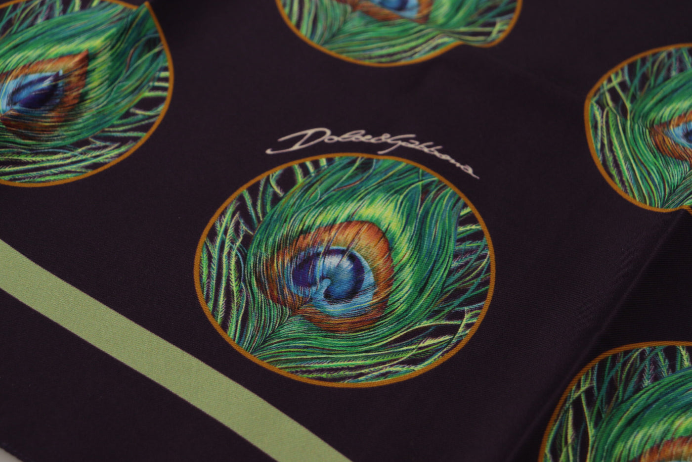 Foulard carré imprimé plumes de paon noir Dolce &amp; Gabbana