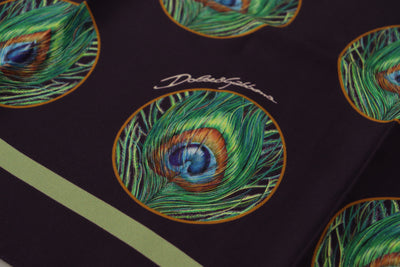 Foulard carré imprimé plumes de paon noir Dolce &amp; Gabbana