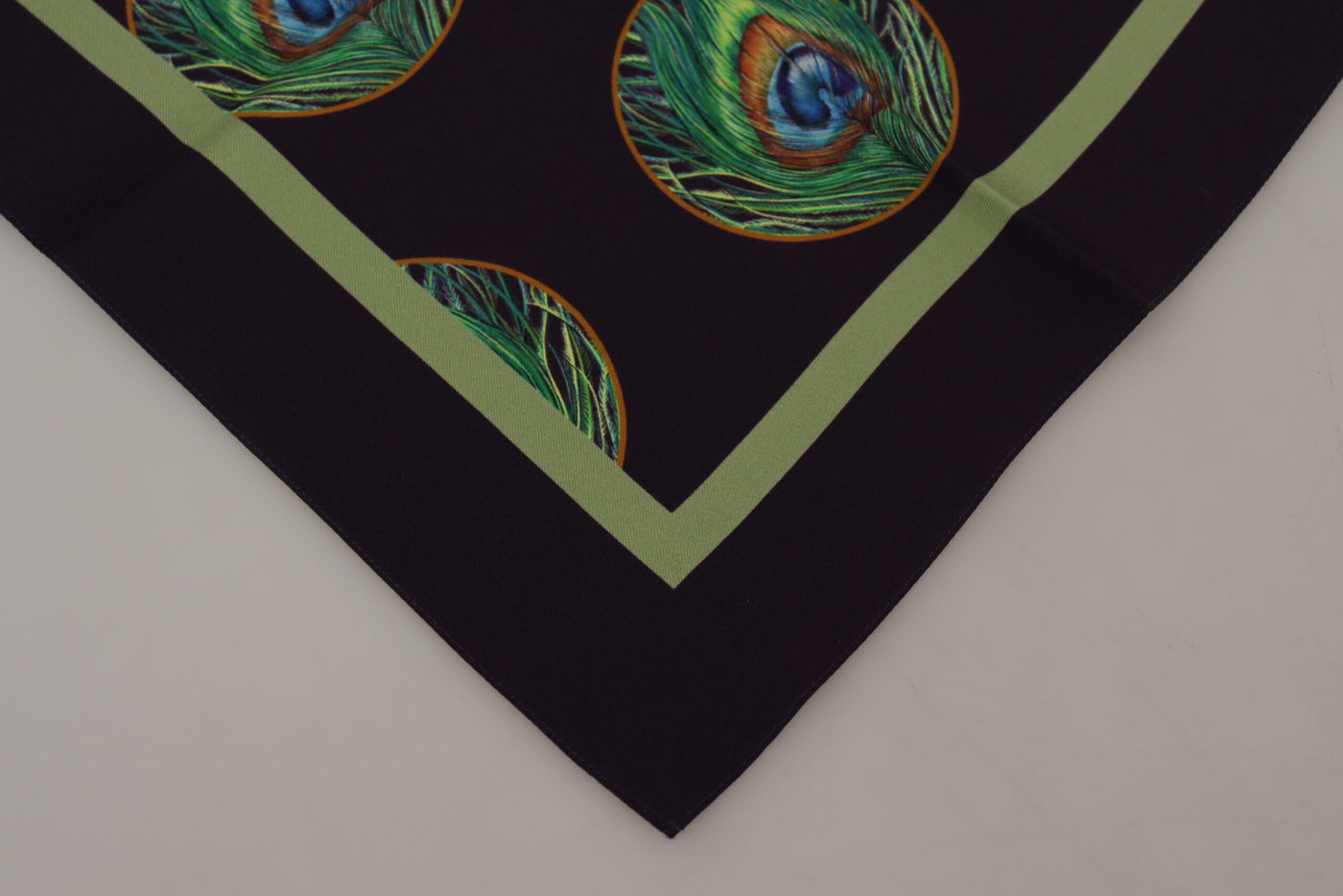 Foulard carré imprimé plumes de paon noir Dolce &amp; Gabbana