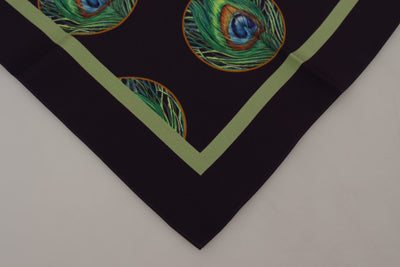 Foulard carré imprimé plumes de paon noir Dolce &amp; Gabbana
