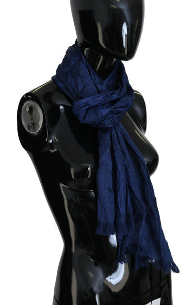 Costume National Châle en soie bleu Foulard à franges