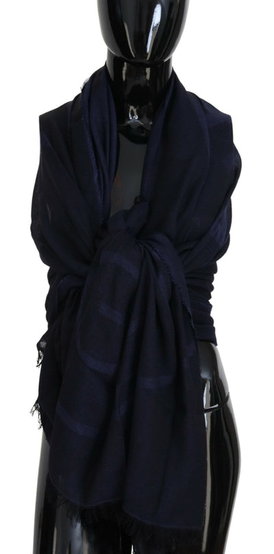 Écharpe châle à franges en laine bleu foncé GF Ferre