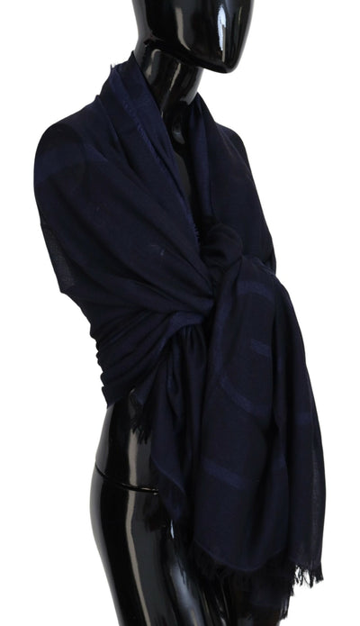 Écharpe châle à franges en laine bleu foncé GF Ferre