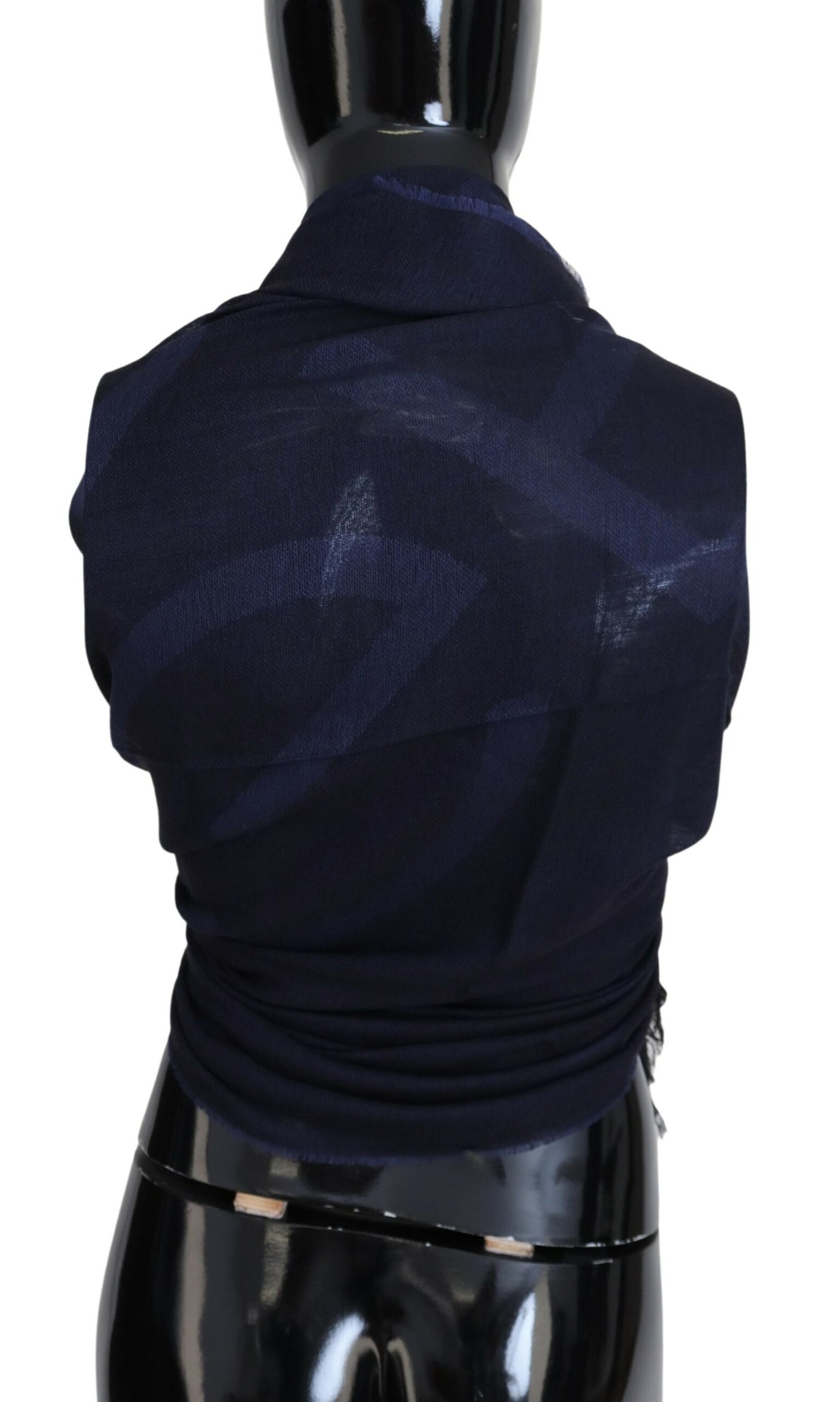 Écharpe châle à franges en laine bleu foncé GF Ferre