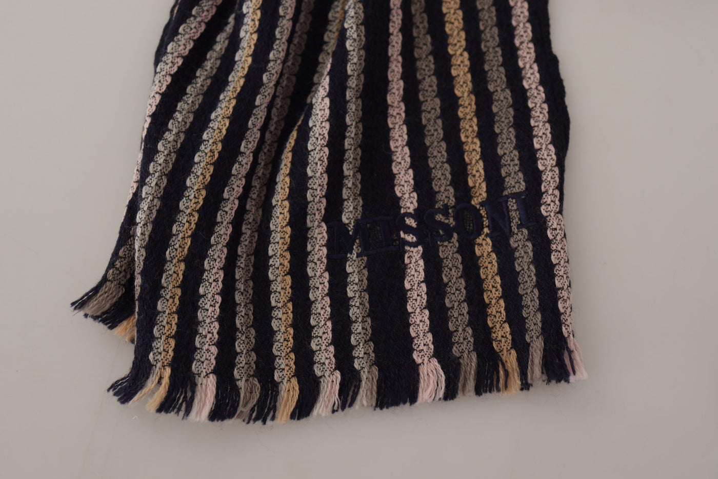 Missoni Multicolor Strepen Wollen Gebreide Franje Sjaal