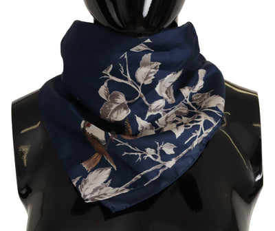 Dolce &amp; Gabbana Blauwe Bloemen Zijden Vierkante Zakdoek Sjaal