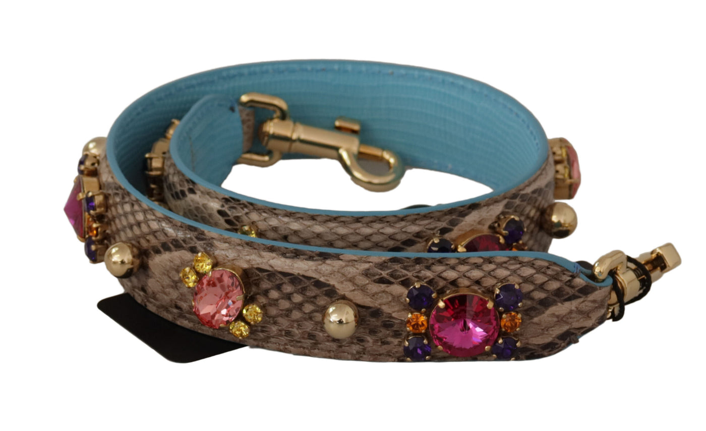 Dolce &amp; Gabbana Bruine Exotische Lederen Schouderband met Kristallen