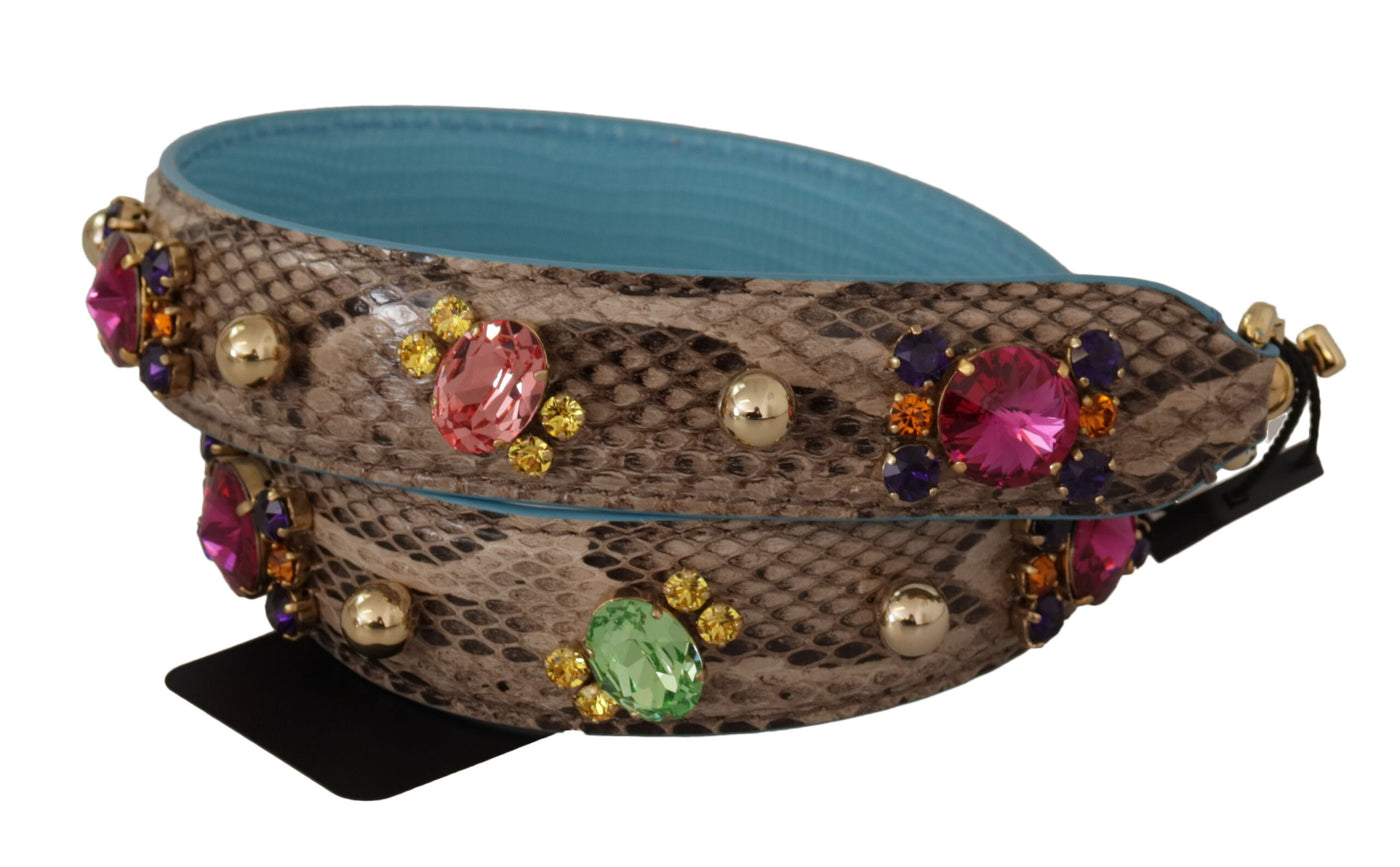 Dolce &amp; Gabbana Bruine Exotische Lederen Schouderband met Kristallen