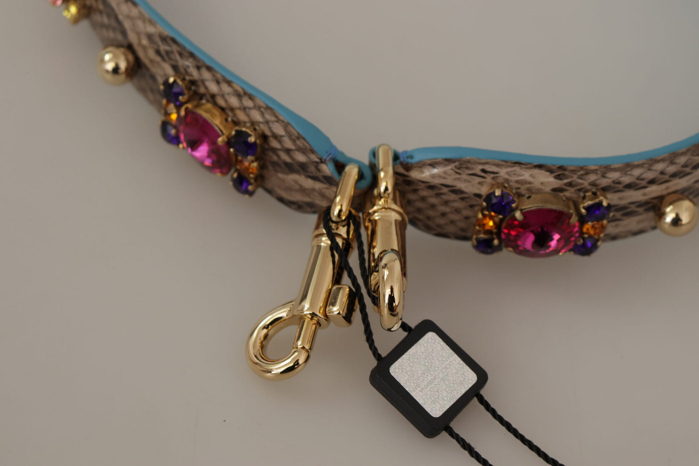Dolce &amp; Gabbana Bruine Exotische Lederen Schouderband met Kristallen