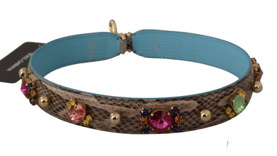 Dolce &amp; Gabbana Bruine Exotische Lederen Schouderband met Kristallen