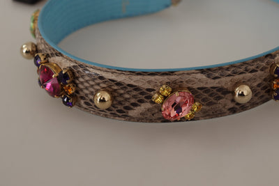 Dolce &amp; Gabbana Bruine Exotische Lederen Schouderband met Kristallen