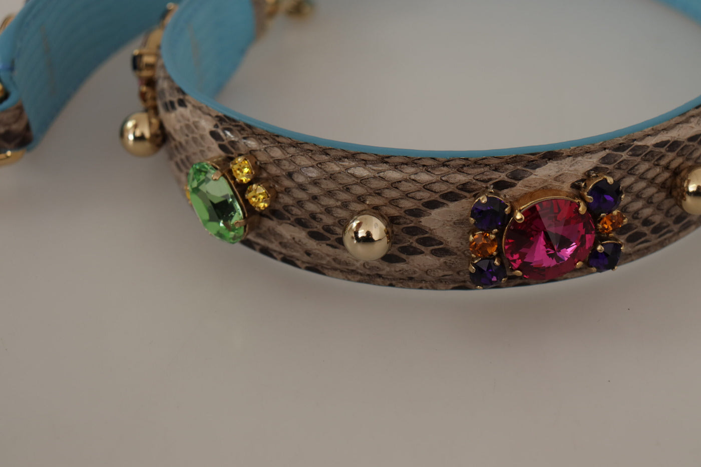 Dolce &amp; Gabbana Bruine Exotische Lederen Schouderband met Kristallen