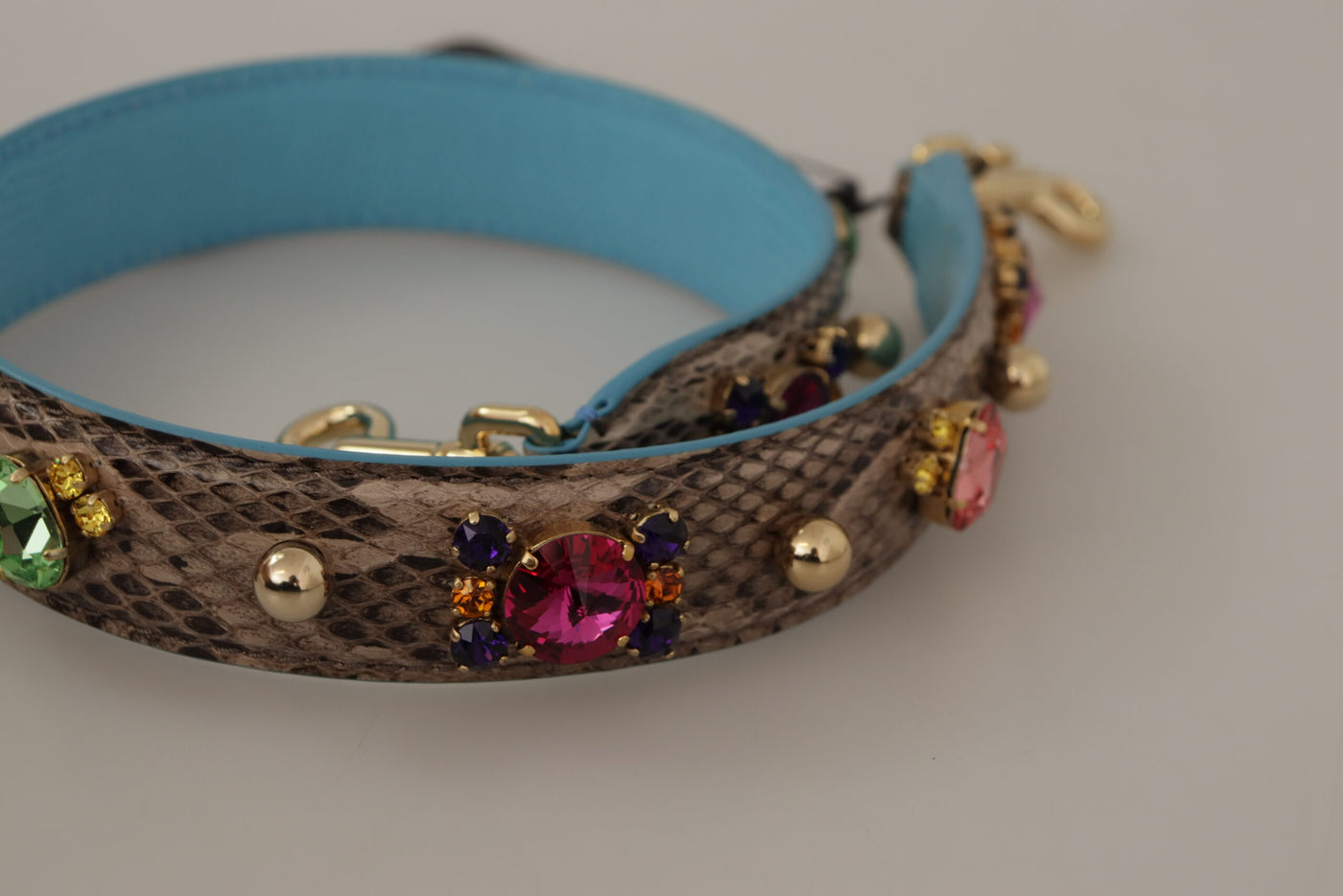 Dolce &amp; Gabbana Bruine Exotische Lederen Schouderband met Kristallen