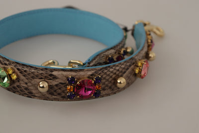 Dolce &amp; Gabbana Bruine Exotische Lederen Schouderband met Kristallen