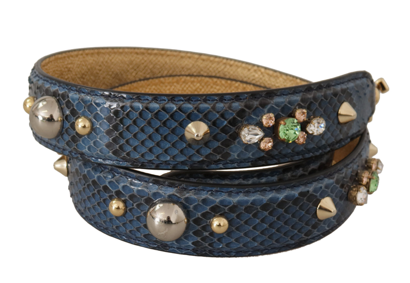 Dolce &amp; Gabbana Blauwe Exotische Lederen Schouderband met Kristallen
