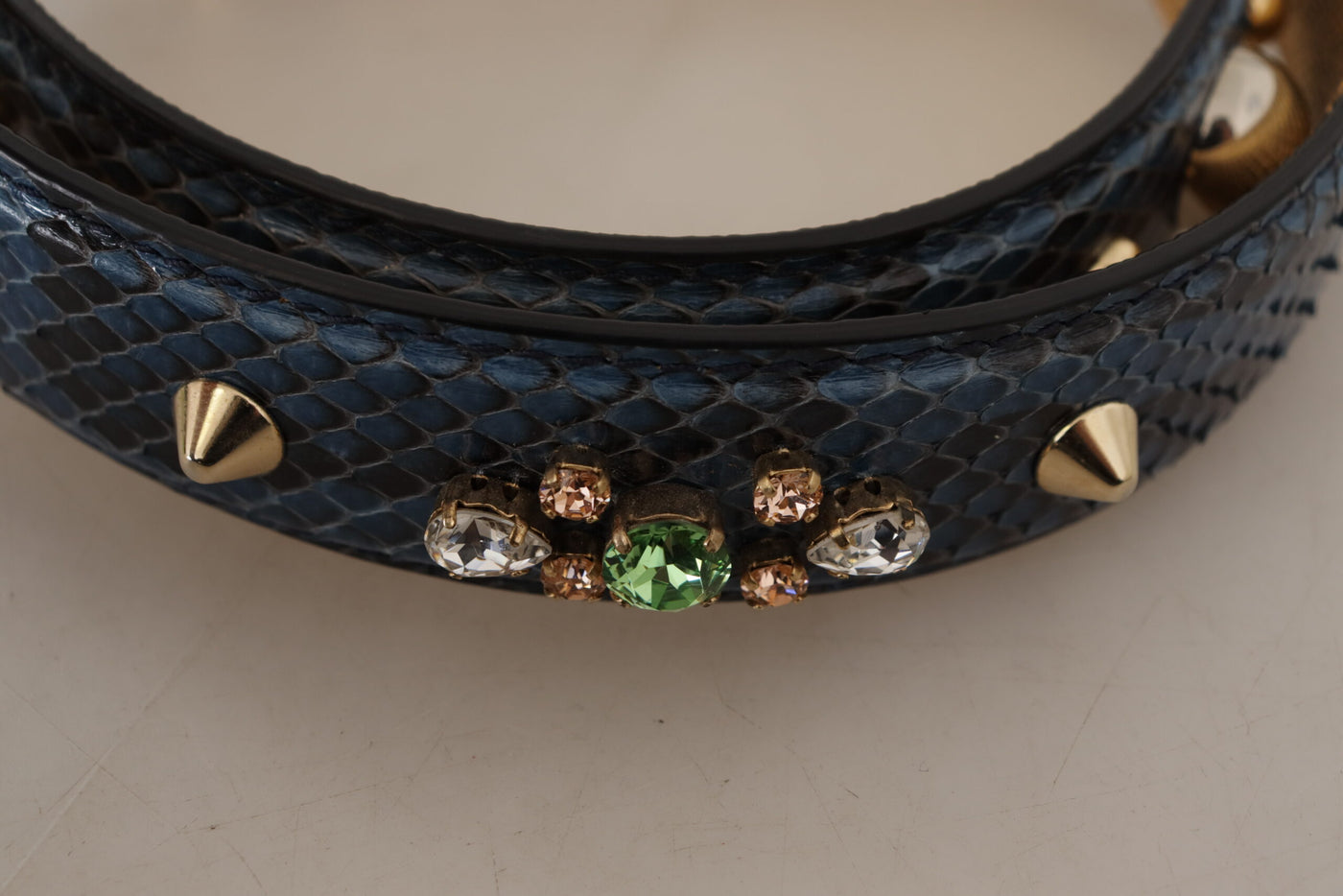Dolce &amp; Gabbana Blauwe Exotische Lederen Schouderband met Kristallen