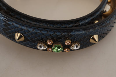 Dolce &amp; Gabbana Blauwe Exotische Lederen Schouderband met Kristallen